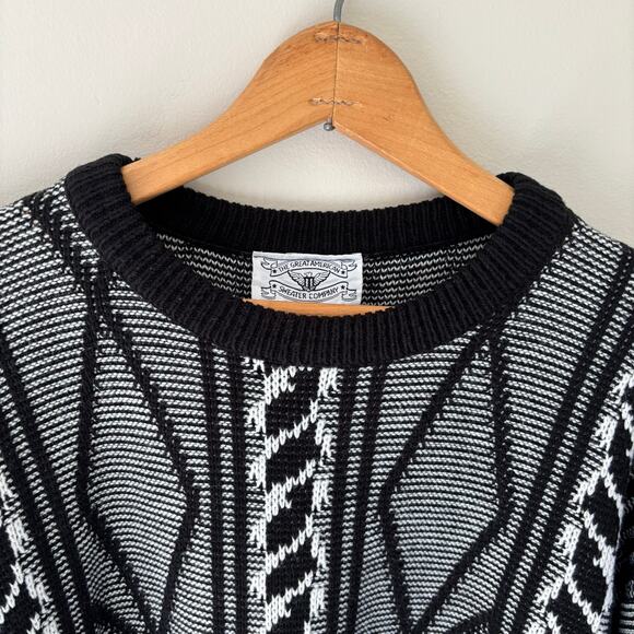 VTG 80's Great American Sweater Company Black White Geometric Sweater Unisex - Picture 2 of 7